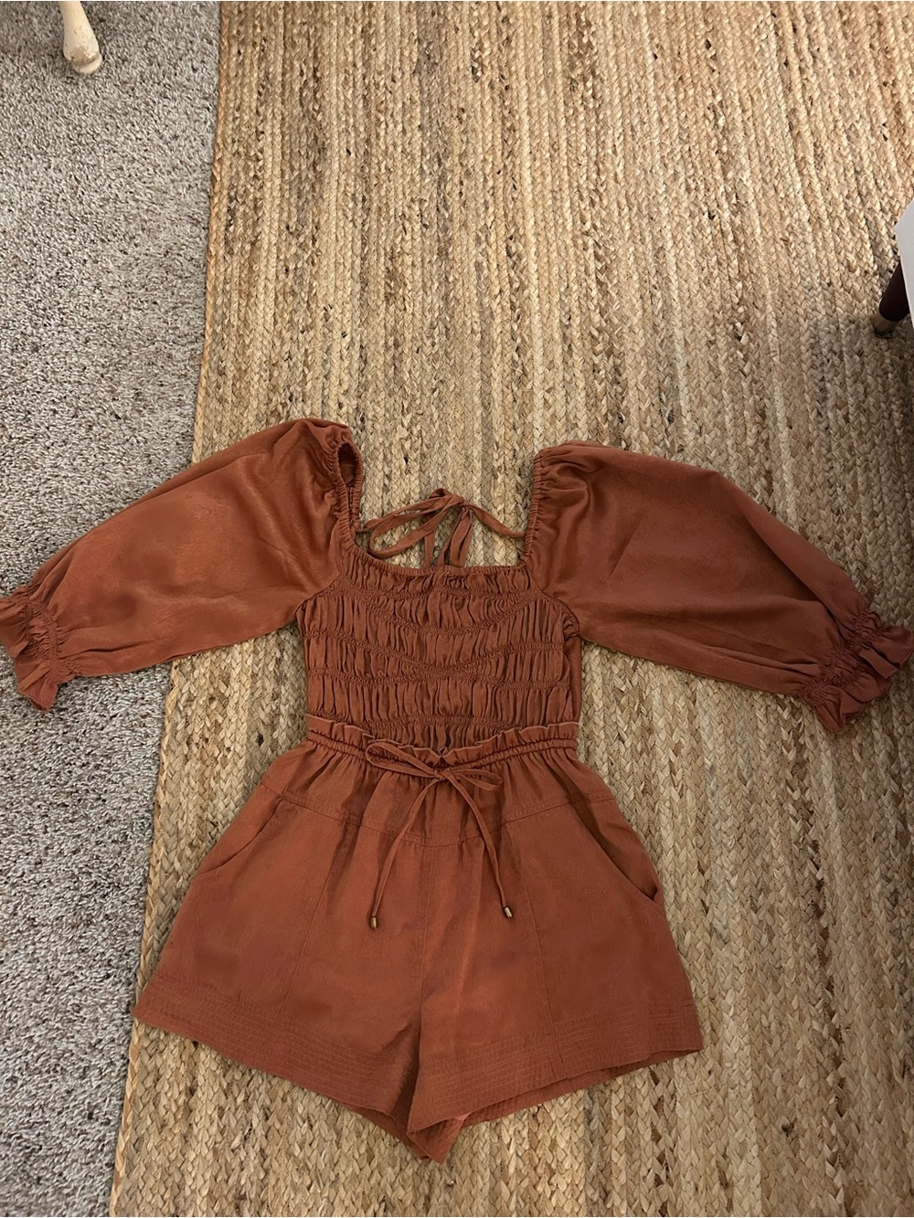 Free People Smocked Romper with Puff Sleeves